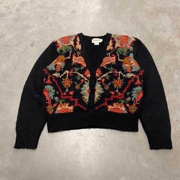 Vintage 90s y2k knit cardigan whimsy goth black womens size M - Picture 2 of 5